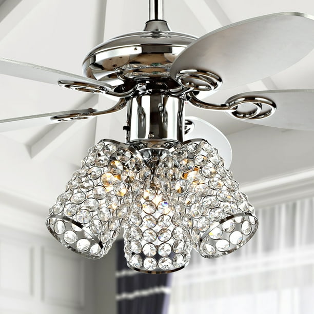 Kris 42 3 Light Crystal Led Ceiling Fan With Remote Chrome By Jonathan Y Com Light Crystal Led Ceiling Fan, Modern Glam Ceiling Fans