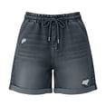 thumbnail image 7 of XIAONU Solid Denim Shorts for Women Drawstring Waist Daily Wear Shorts, 7 of 7