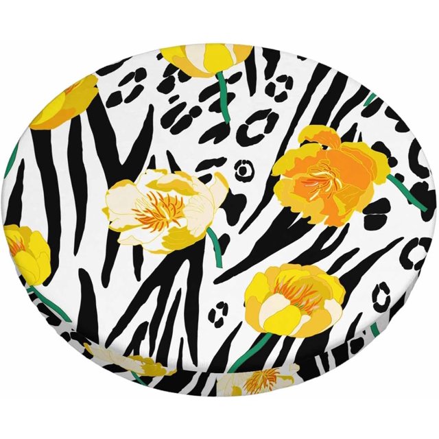 Velvet Bar Stool Covers Round Stool Cushion Covers Stool Chair Covers Barstool Covers Slipcovers, Stretchy Elastic Edge Soft Fabric Machine Washable, Dia 13 Inch, Yellow Roses Black Texture