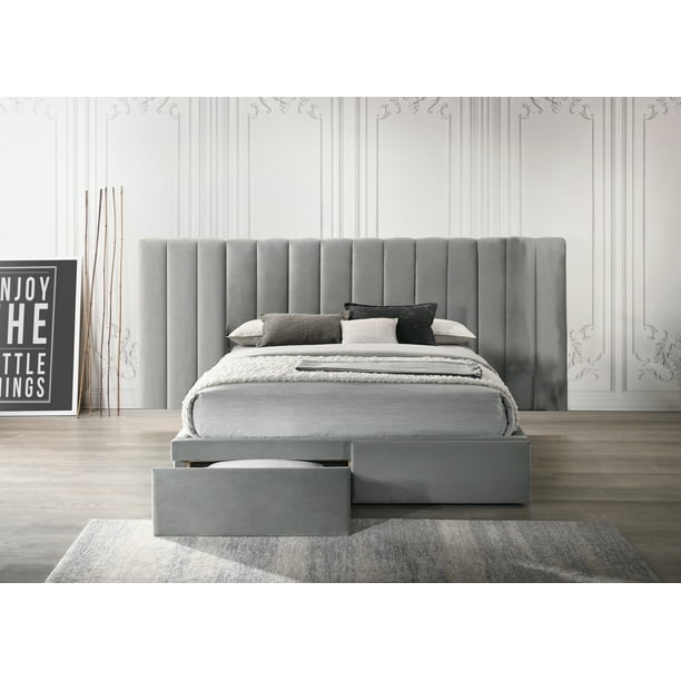 Faro Velvet Bed Frame With Extra Wide, Queen Platform Bed Frame With Headboard And Storage