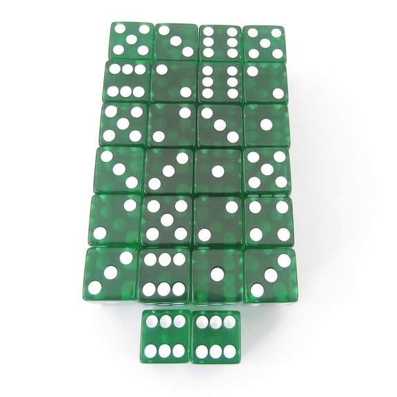 Green Transparent Dice with White Pips Rounded Corners D6 16mm (5/8in) Pack of 50 Wondertrail