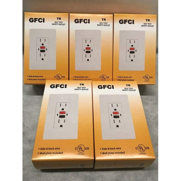 GFCI Sortie Duplex Auto-Test Tasseur Résistant 15 Ampères 125-V Blanc (Lot de 5)