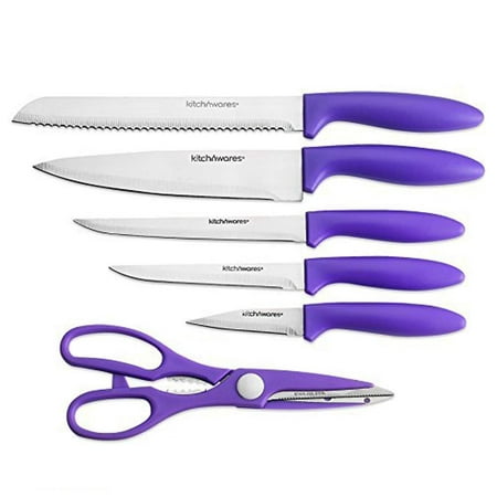 Knife Set Stainless Steel - 6 Piece Purple Knife Set - For Easy Cutting & Carving - Great for Use in Cooking at Home And Commercial Kitchen - By Kitch N’