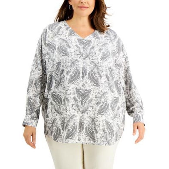MSRP $80 Alfani Plus Size Printed High-Low Tunic White Size 3X