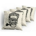 thumbnail image 5 of Ambesonne Indie Throw Pillow Cover 4 Pack, Skull with Mustache and Glass, 24", Black Cream, 5 of 7