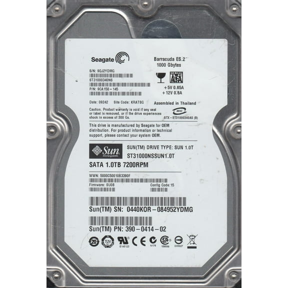 ST31000340NS, 9QJ, KRATSG, PN 9CA158-145, FW SU0B, Seagate 1TB SATA 3.5 Hard Drive