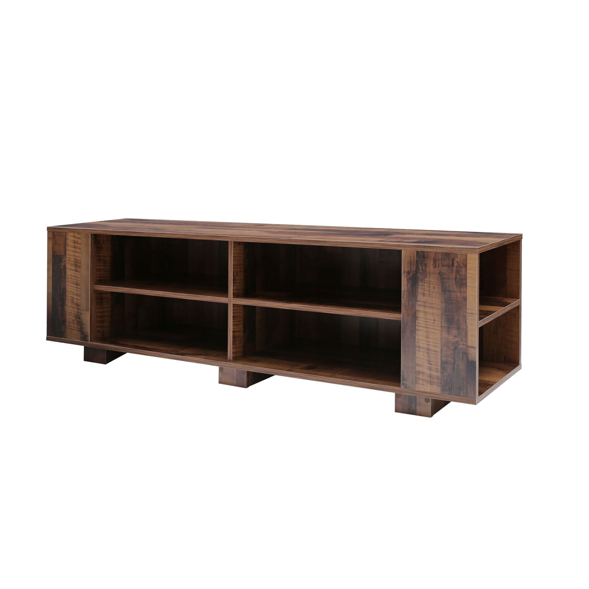 Momspeace Mid-Century TV Stand with 8 Open Storage Compartments, Vintage Media Console with Adjustable Shelves for TVs up to 65'' - Brown