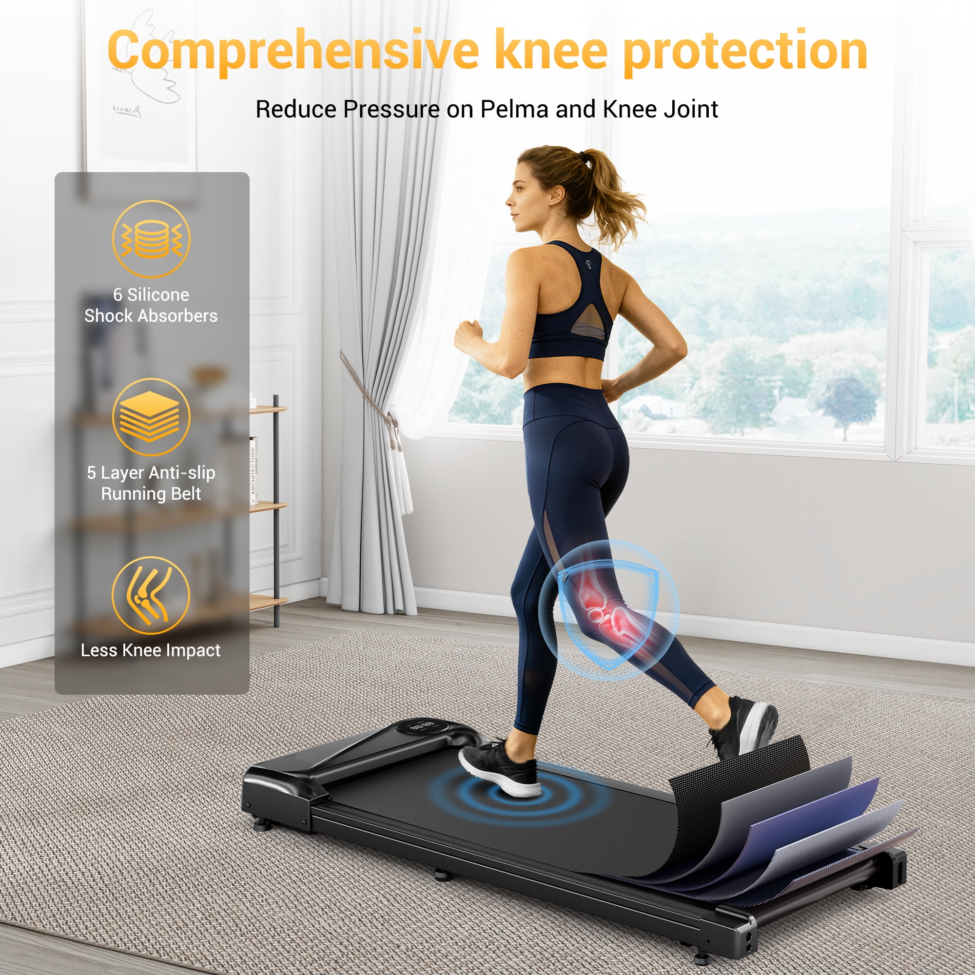 COFUNOK Walking Pad,Portable Walking Pad Treadmill for Home/Office,3.0HP Brushless Motor Under Desk Treadmill with LED&Mobile casters,280lbs Weight Capacity