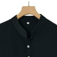 thumbnail image 5 of Miluxas Men's Tees Summer Casual Cotton Linen Shirt Solid Men's Button Neck Short Sleeve Shirt Male T Shirts Black XXL(XXL), 5 of 6