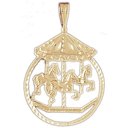14K Yellow Gold Carousel Horse Pendant - 35 mm