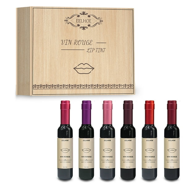 Tinte de labios de vino de 6 colores, lápiz labial mate, tinte de labios líquido, resistente al agua, brillo de labios de larga duración, líquido hidratante, botella de vino, lápiz labial,
