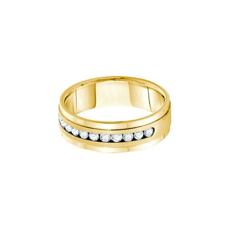 14k Mens Diamond Rings - 14kt Yellow Gold Mens Round Channel-set Diamond Single Row Wedding Band Ring (1.00 cttw.)