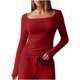thumbnail image 2 of Neewe Womens Classic Plain Square Neck Long Sleeve T Shirt Pullover Soft Slim Fit Tops for Fall Outfits, 2 of 7