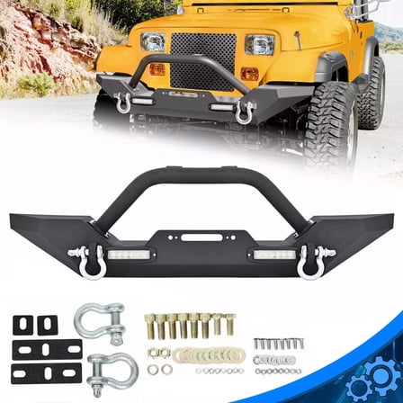 Front Bumper For Jeep Wrangler 1987-2006 TJ YJ W/LED Lights D-Rings Rock Crawler