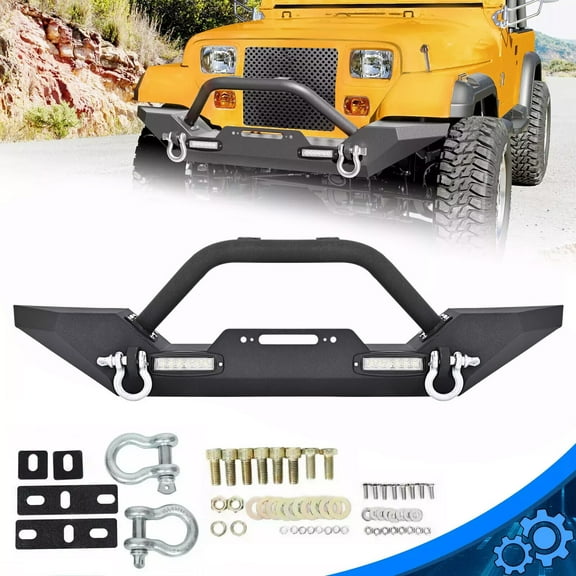 Front Bumper For Jeep Wrangler 1987-2006 TJ YJ W/LED Lights D-Rings Rock Crawler