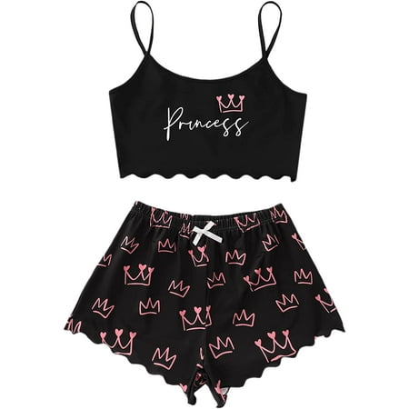 

ZWQIANFENGXI Women s Letter Leopard Print Cami Top and Shorts Cute Pajama Set Sleepwear