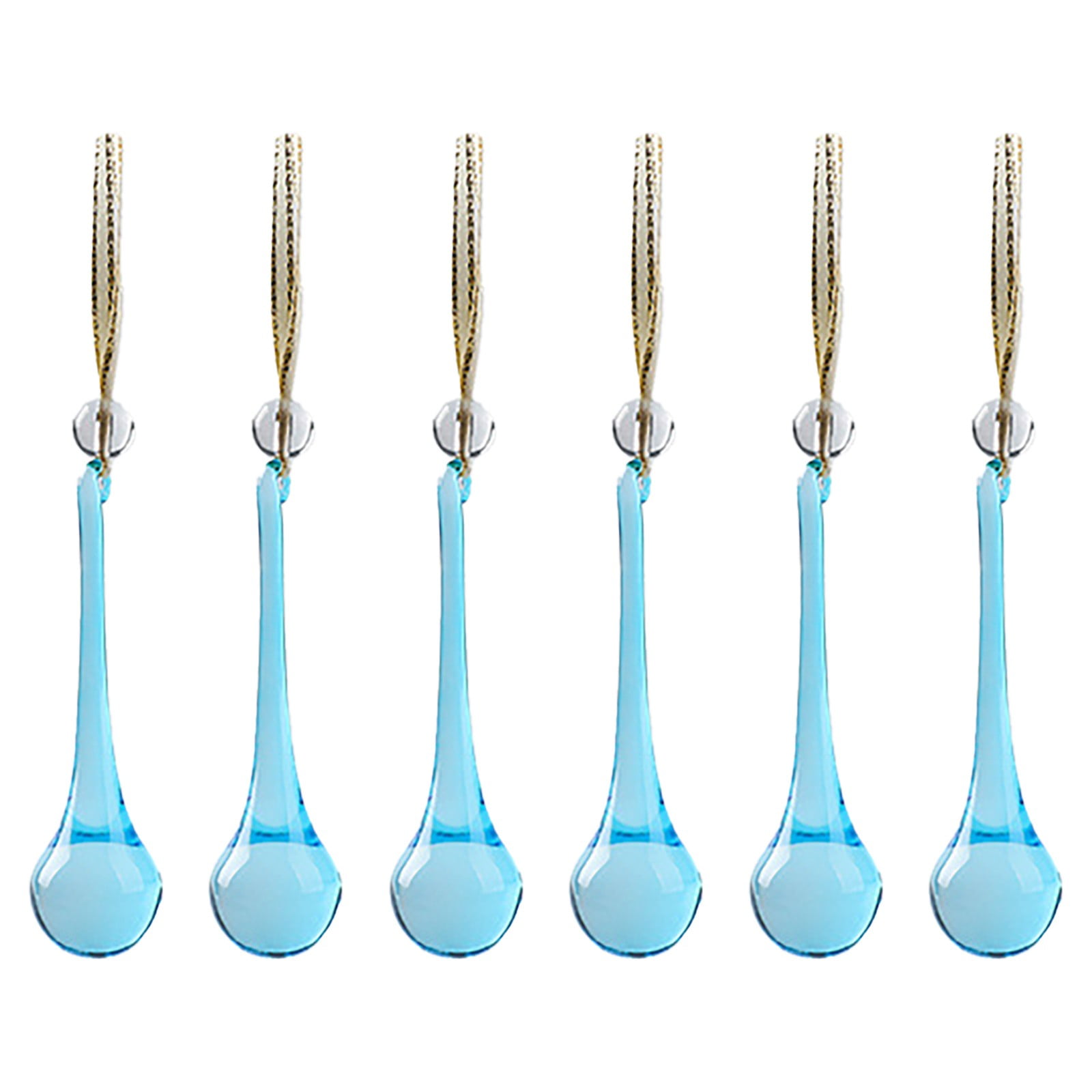 Ljkilskltr 6 Pack Glass Teardrop Ornaments, 5.11 Inch Raindrop Hanging Glass Christmas Ornaments, Sky Blue Vintage Crystal Icicle Pendants for Xmas Tree, Wreath, Chandelier, Holiday Home Decor
