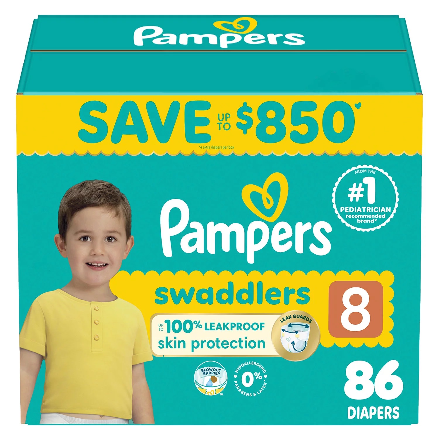 Pampers Swaddlers Diapers, Size 8 (46+ lb) 86 CT