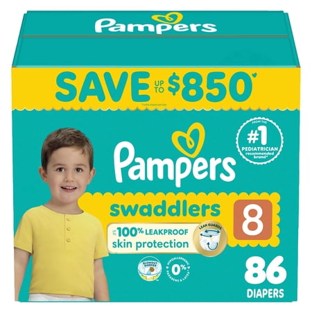 Pampers Swaddlers Diapers, Size 8 (46+ lb) 86 CT