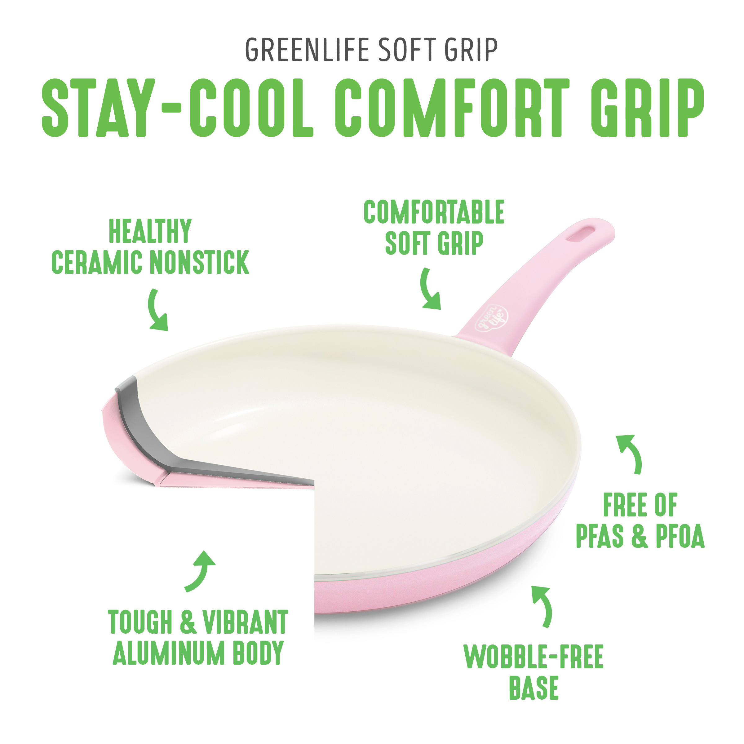 GreenLife 18-Piece Soft Grip Toxin-Free Healthy Ceramic Non-Stick Cookware Set, Pink, Dishwasher Safe - image 5 of 12