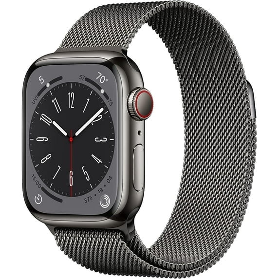 Apple Watch Series 8 GPS + Cellular 41mm Graphite Stainless Steel Case with Graphite Milanese Loop. Fitness Tracker, Blood Oxygen & ECG Apps, Always-On Retina Display