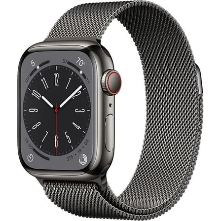 Restored Apple Watch Series 8 GPS + Cellular 41mm Graphite Stainless Steel Case with Graphite Milanese Loop. Fitness Tracker, Blood Oxygen & ECG Apps, Always-On Retina Display (Refurbished)