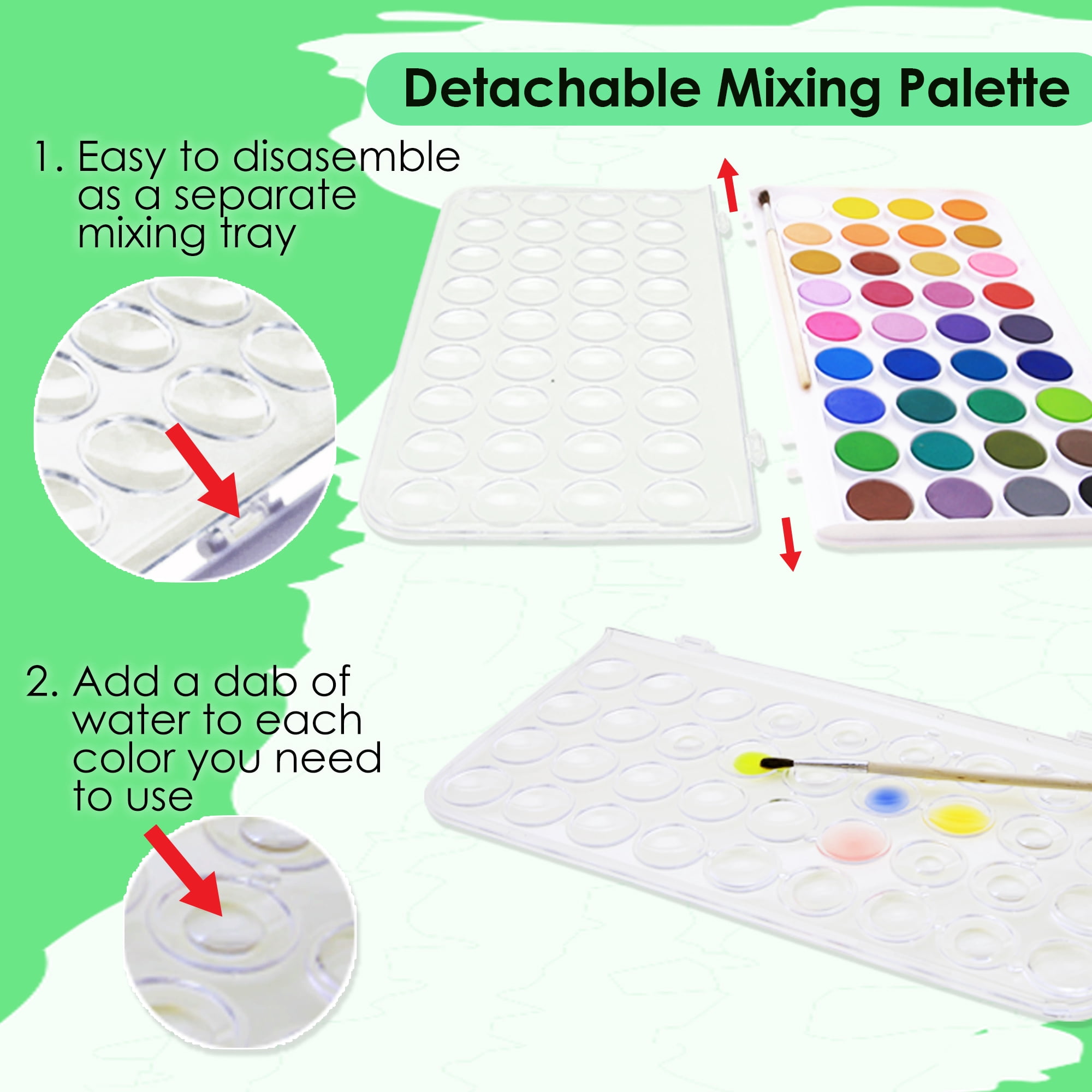 BAZIC Watercolor w/ Brush & Mixing Palette, 36 Color Non-Toxic, 12-Pack