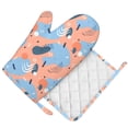 thumbnail image 1 of DouZhe Oven Mitts and Pot Holders Sets, Abstract Geometric Elements Pink Prints Non-Slip Heat Resistant Kitchen Oven Silicone Glove, 1 of 7