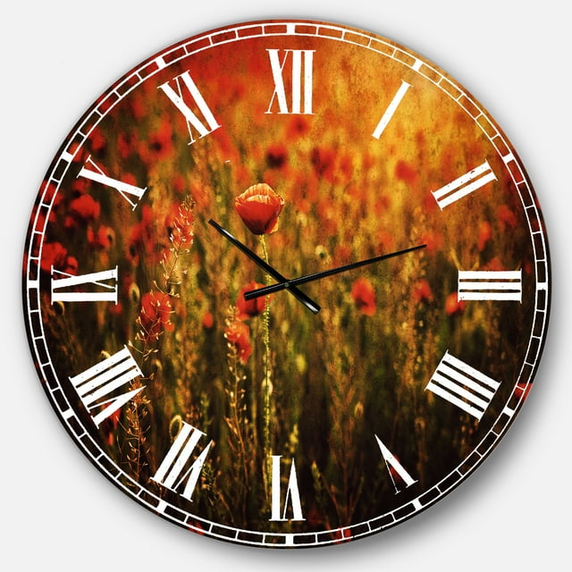 Designart 'Dense Poppy Field At Sunset' Traditional wall clock