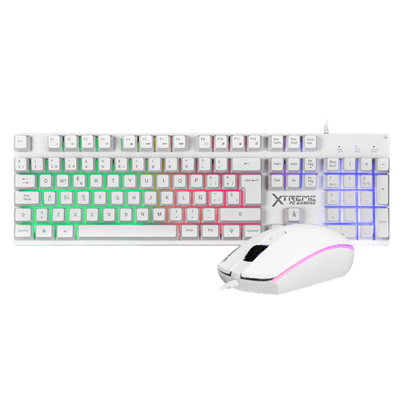 Kit Gamer 2 en 1 XTREME PC GAMING Battle Chief Teclado y Mouse Membrana Español 3600 DPI RGB USB Blanco
