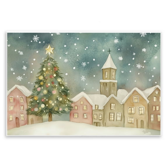 Stupell Industries - Christmas Village Snowfall Wall Plaque Art, 15 x 10, Made In USA