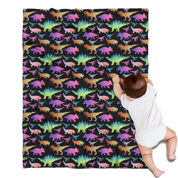 Black Colorful Dinosaurs Pattern Blanket,Comfortable Soft Flannel Throw Blanket,All Season,Warm Lightweight Blankets for Sofa Bed Couch Living Room Chair,30"x40"
