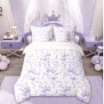 thumbnail image 3 of jejeloiu Ribbon Bow Tie Bedding Comforter Set 7 Pieces,Bowknot Stars Pattern Full Bedding Set,Purple White Fitted Sheet Flat Sheet,Lightweight Room Decorative Reversible, 3 of 9