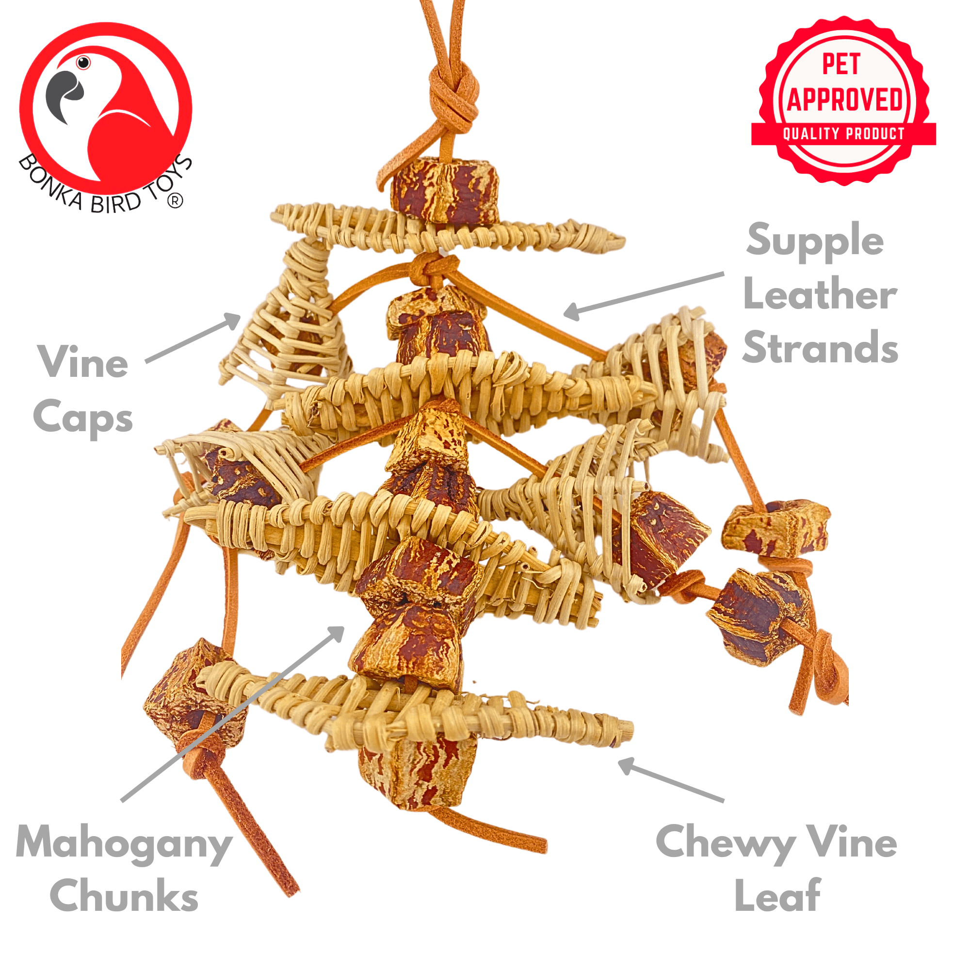 Bonka Bird Toys 1145 Mahogany Jumble Vine Leather Small Medium Parrot Cage Chew