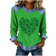 thumbnail image 1 of Mujeres de Manga Larga Tops Casual Cuello Redondo Día de San Patricio Impresión Denim Parche de Color Sólido Moda Superior, 1 of 5