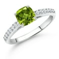 thumbnail image 2 of Gem Stone King 10K White Gold Green Peridot and White Lab Grown Diamond Engagement Ring for Women (1.03 Cttw, Gemstone August Birthstone, Cushion 6MM, Size 8), 2 of 4