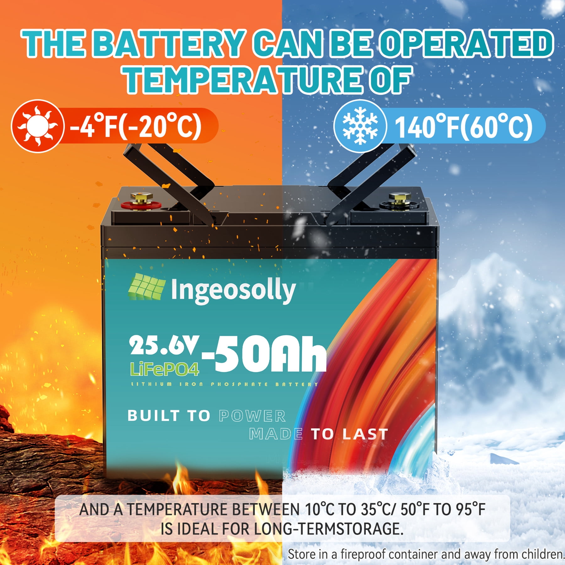 24V 50Ah LiFePO4 Lithium Battery,Ingeosolly BMS for RV,Solar,Trolling Motor,Camping,Backup Power,Marine