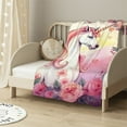 thumbnail image 2 of MDO Levens Unicorn Throw Blanket Gifts for Women Girls, Pink Flowers Print Decor for Bedroom Living Room Birthday Christmas, Soft Cozy Home Lightweight Throw Blankets Black Twin 60"x80", 2 of 6