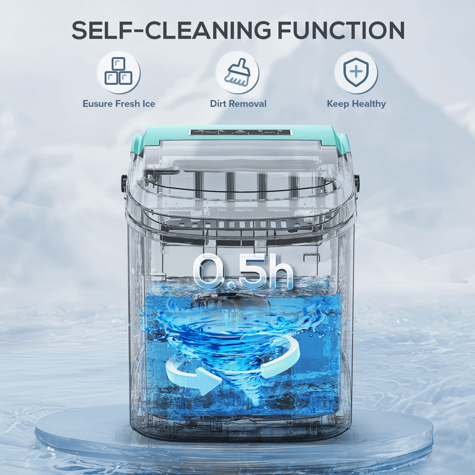 Auseo Countertop Ice Maker Machine 26 lbs/24H, 2 Sizes of Bullet Ice, 9 Bullet-Shaped Ice in 6 Min, Auto-Cleaning, Green