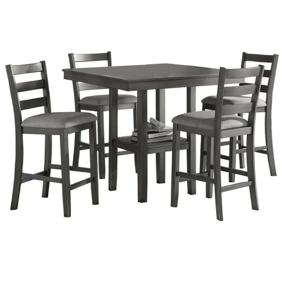 5 Piece Counter Height Dining Set Table and 4 Chairs Padded Seats Gray