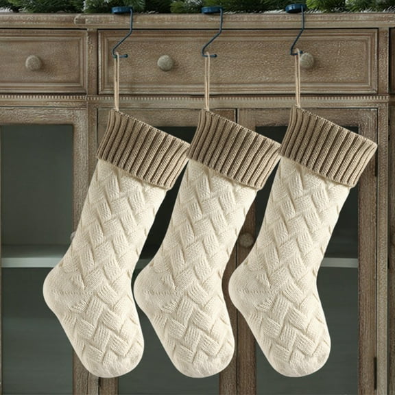 3-Pack Christmas Stockings 18 Inch - Santa Party Favors Decor for Tree Fireplace Hanging Socks White