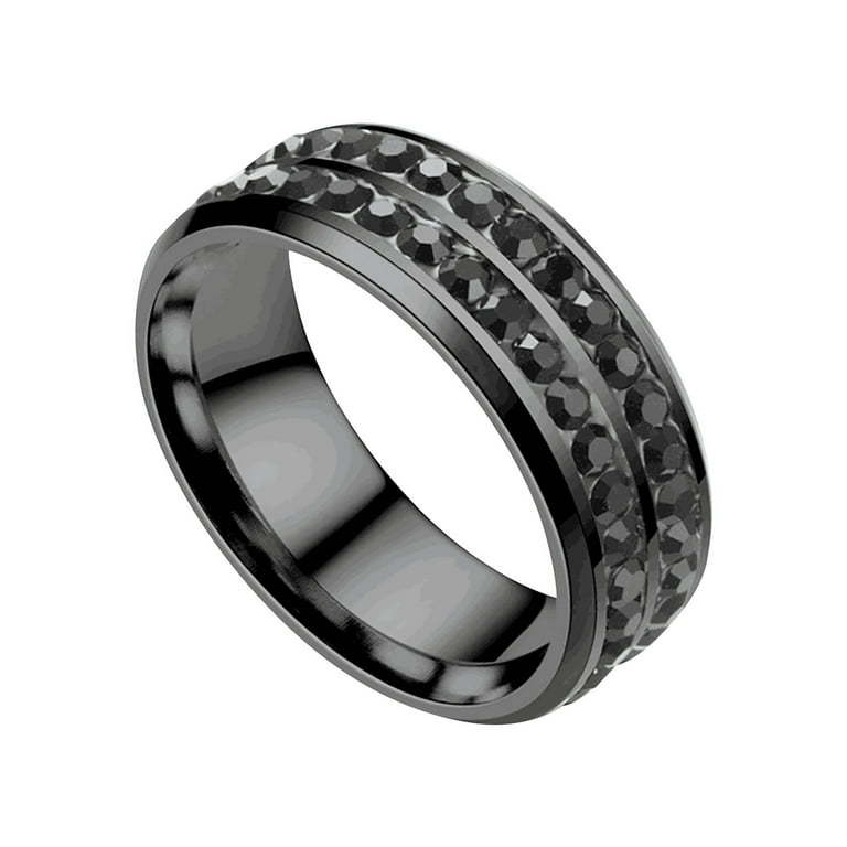 XIAQUJ Titanium Steel Double Diamond Ring Korean Style Fashion Stainless Steel Diamond Couple Ring Rings Black