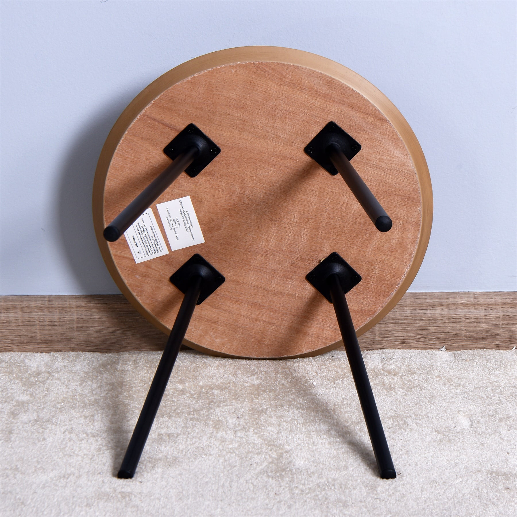 Solid Wood End Table, Wooden Side Table with Metal Legs for Living Room