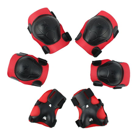 6pcs Bicycle Roller Skating Wrist Elbow Knee Pad Protector Guard Red