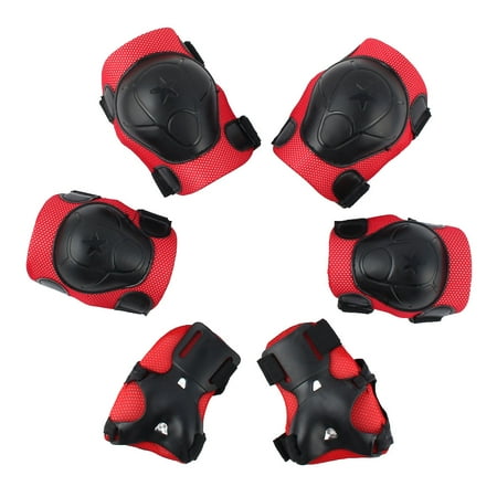 - 6pcs Bicycle Roller Skating Wrist Elbow Knee Pad Protector Guard Red Black