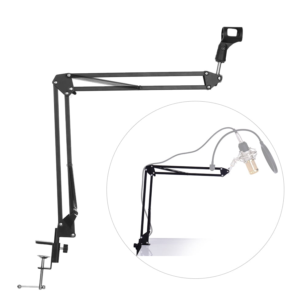 Alltravel Adjustable Microphone Boom Arm Stand - Desk Mount With Heavy Duty Clamp & Mic Clip