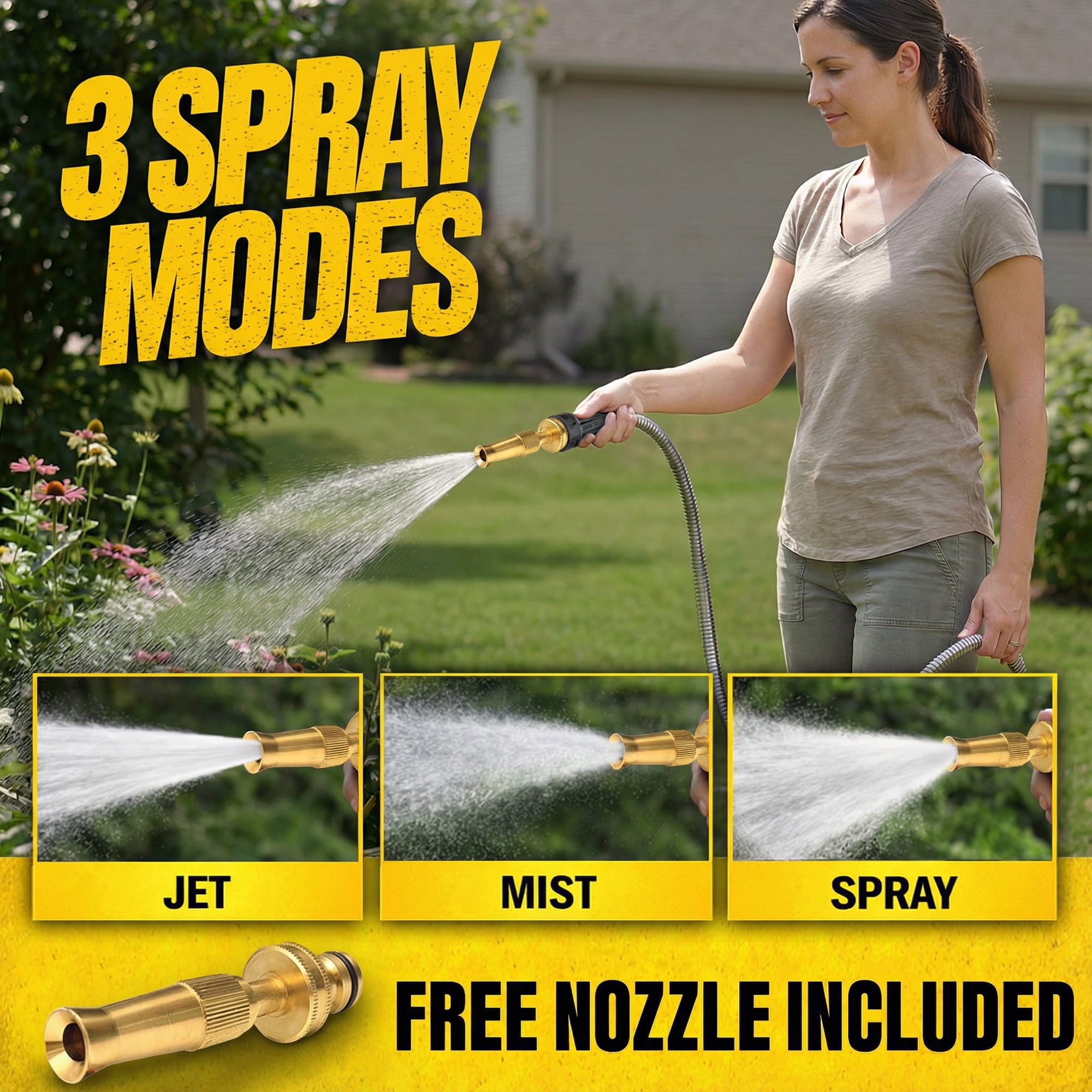 Bionic Steel Pro 125 FT Garden Hose with Nozzle, 304 Stainless Steel Metal Water Hose 125Ft, Flexible Hose, Kink Free, Lightweight and Durable, Crush Resistant Fitting, Easy to Coil, 500PSI