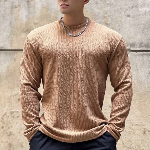 pstuiky manga larga para hombre, Suéter de manga larga con cuello redondo y base para hombre, estilo otoñal, color liso camisetas de hombre m