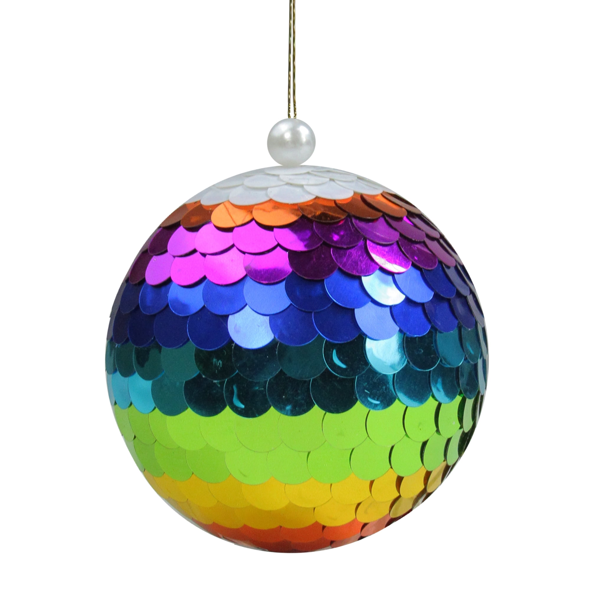 Vibrantly Colored Shiny Sequin Rainbow Hanging Christmas Ball Ornament