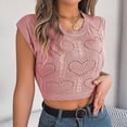 thumbnail image 7 of Women's Round C Neck Sleeveless Knitted Slim Fit Casual Open Navel Vest Oversized Tees for Women T Shirt Women Short Sleeve Women Fit T Shirts Womens T Shirts Multiple Pack Short Sleeve Shirts for, 7 of 7